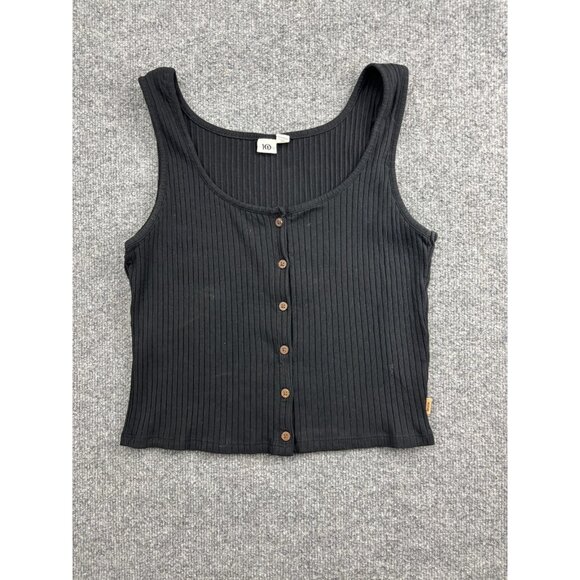Tentree Tank Top Womens Medium Black Ribbed Button Front Henley Organic Cotton - Picture 1 of 6
